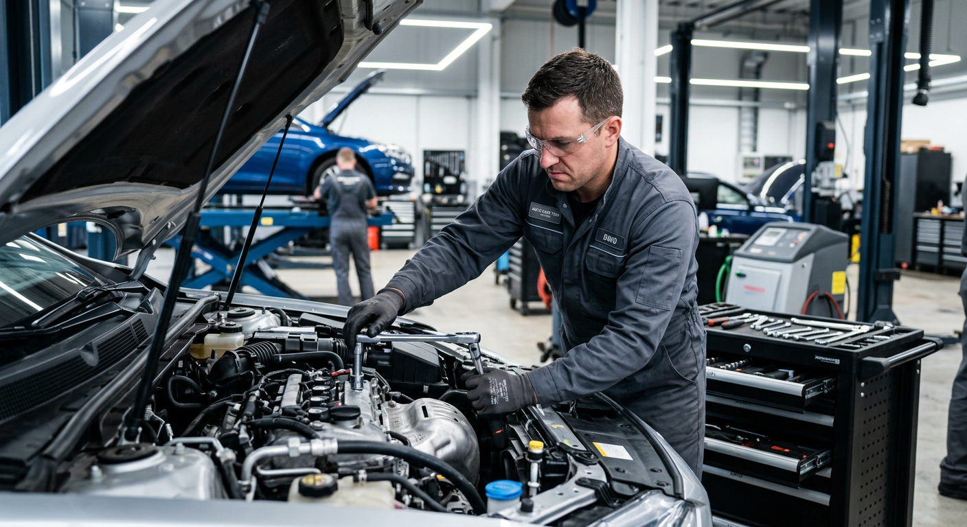 Mecánico trabajando en motor
